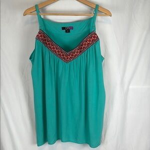 Women's Lys Southwest Syle Embroidery V-Neck Boho Tank Blouse 1X